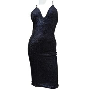 Velvet Bodycon Cocktail Dress XXS Open Back‎ Y2K Shimmer Party Club Event Midi